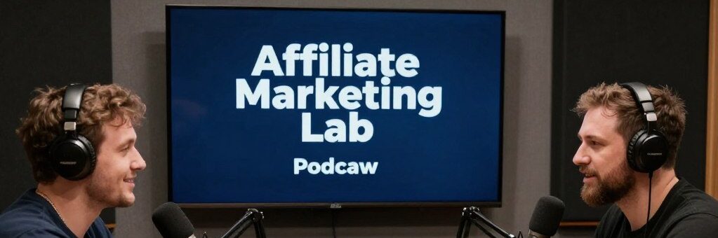 affiliate marketing lab podcast artwork and recording studio setup